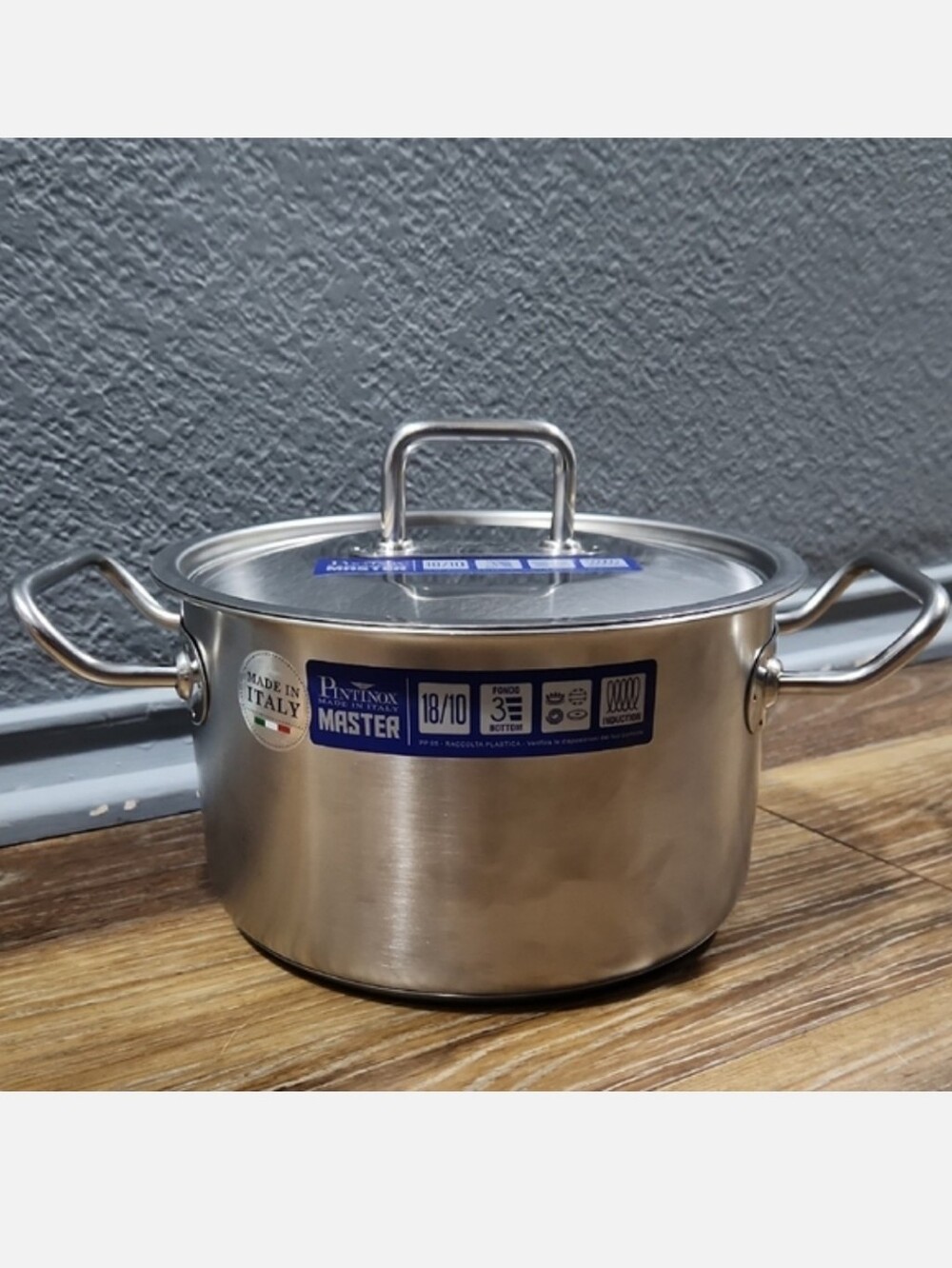 NWT Pintinox 20cm Master Deep Casserole Stainless Steel Stock Pot Lid & Handles